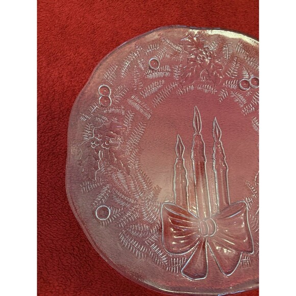 Christmas Vintage Pilgrim Glass Wreath Candle Holiday Serving Platter Plate 12.5 - Picture 7 of 10